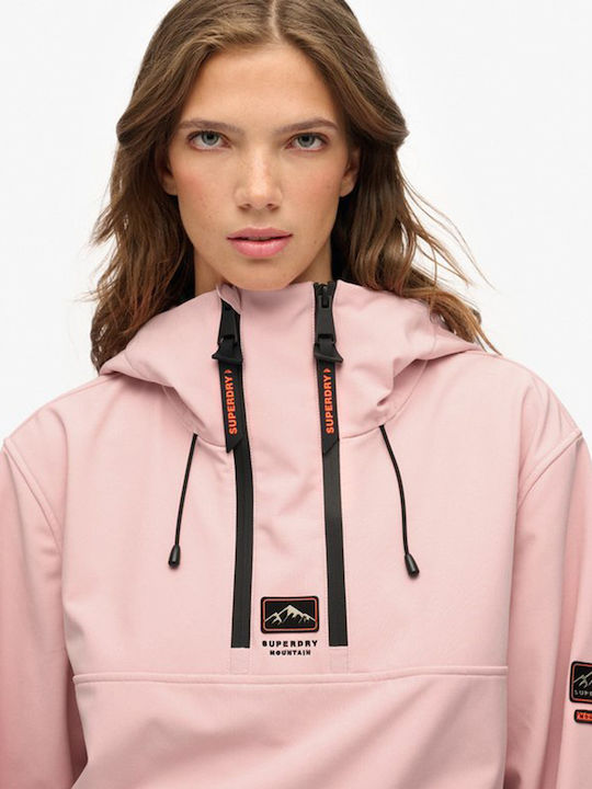 Women's Sports Softshell Jacket Waterproof and Windproof for Winter with Hood Pink