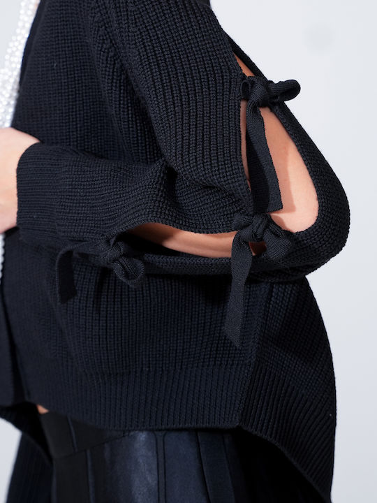 Kurze Gestrickte Damen Strickjacke mit Knöpfen Schwarz