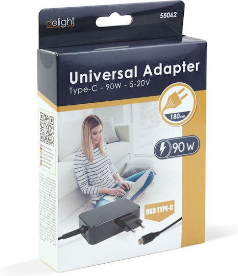 Încărcător adaptor Type-C 90W 5-20V 1.8 m negru