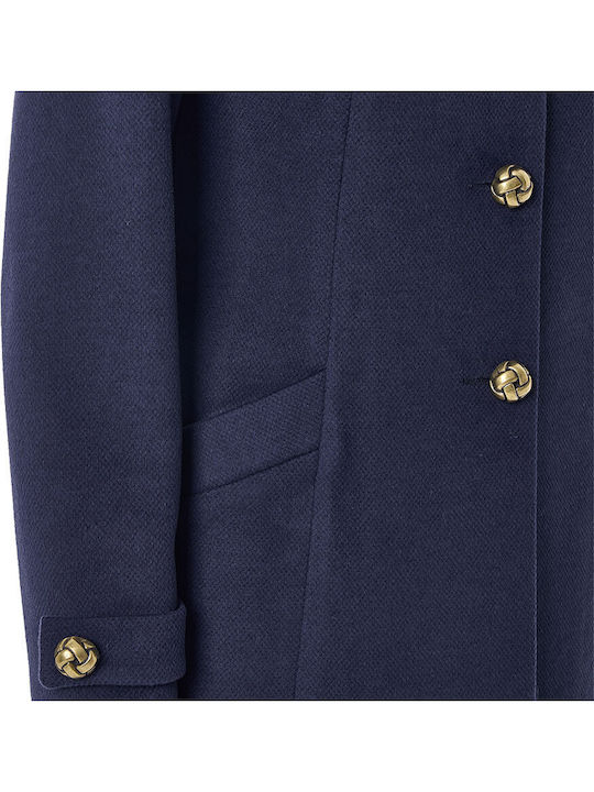 Women's Blue Coat with Fur Details