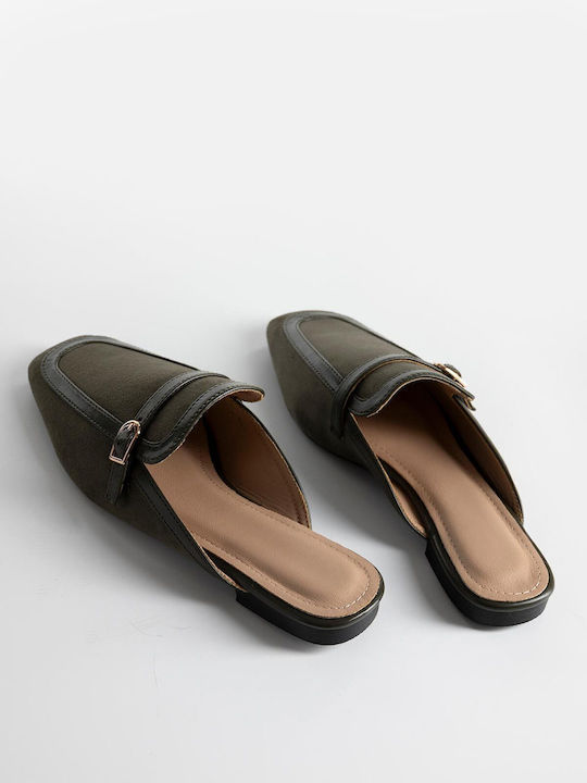 Flat Suede Mules σε Πράσινο Χρώμα
