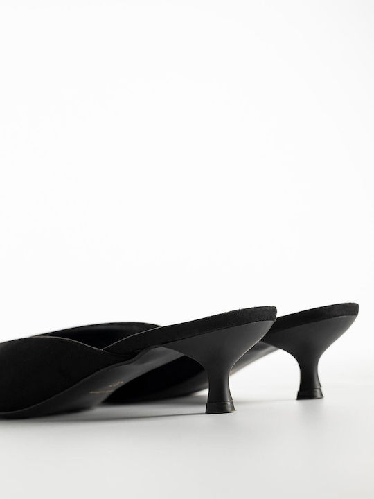 Wildleder Mules mit Niedrig Absatz in Schwarz Farbe