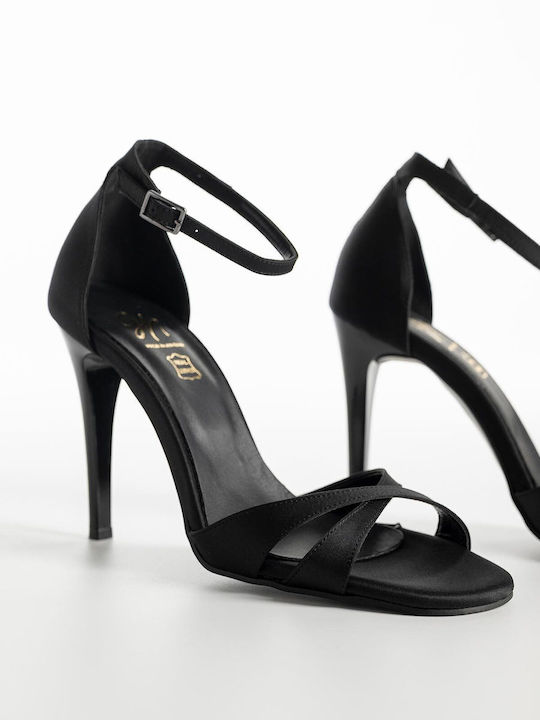 Gin Stoff Sandalen Schwarz