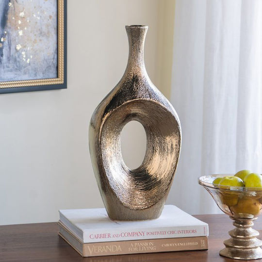 Artekko Διακοσμητικό Βάζο Κεραμικό Lidded Χρυσό Φ23xΥ48cm