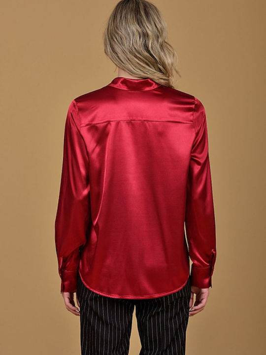 Women's Satin Long Sleeve Shirt Bordeaux