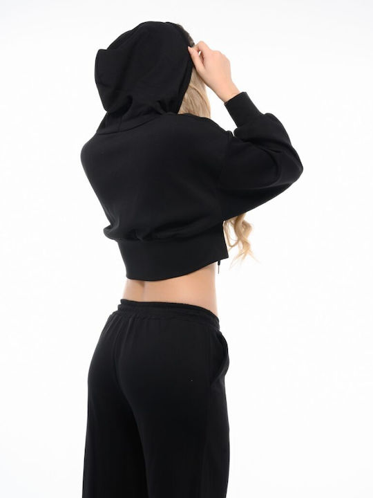 Cropped Women's Sweatshirt Jacket Hooded Black