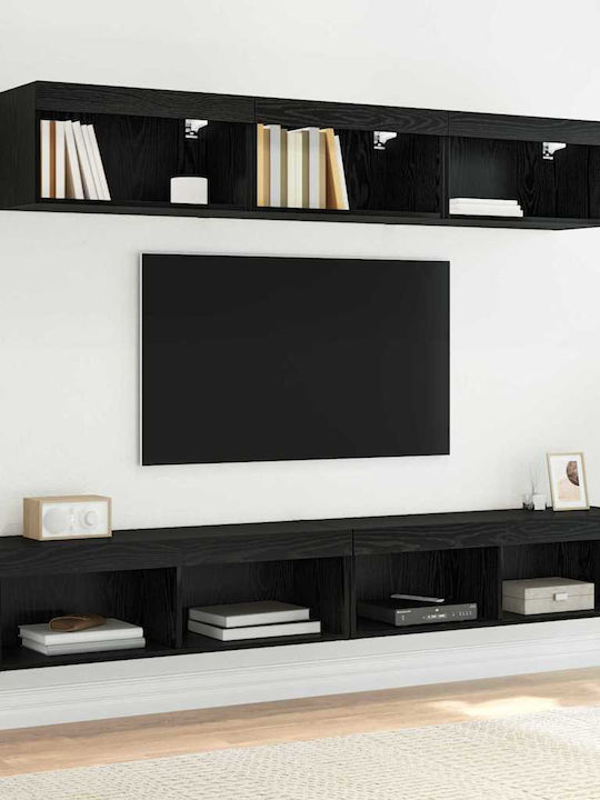 Living Room TV Unit with Lighting Black Beech L100xW30xH30cm