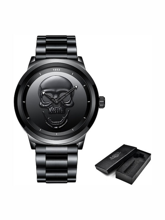 Lige Мъжки Часовник 44mm На Батерия с Черна Метална Гривна