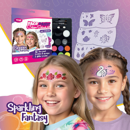 Funkelndes Fantasy-Gesichtsfarben-Set mit 6 Tytoo-Schablonen