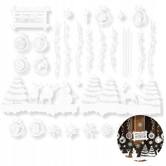 Set Christmas Stickers Zola Window Trees Baubles Reindeer Snowman Residue-Free Removal White