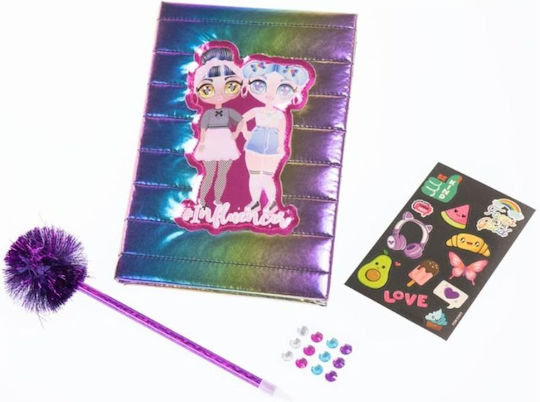 Nice Influencer Fashion Diary Rainbow Iridescent Cover Stickers Crystals & Pencil Pom-pom 92053/92058 6+ Years