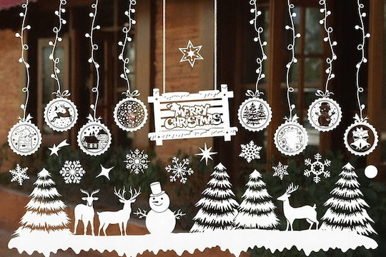 Set Christmas Stickers Zola Window Trees Baubles Reindeer Snowman Residue-Free Removal White