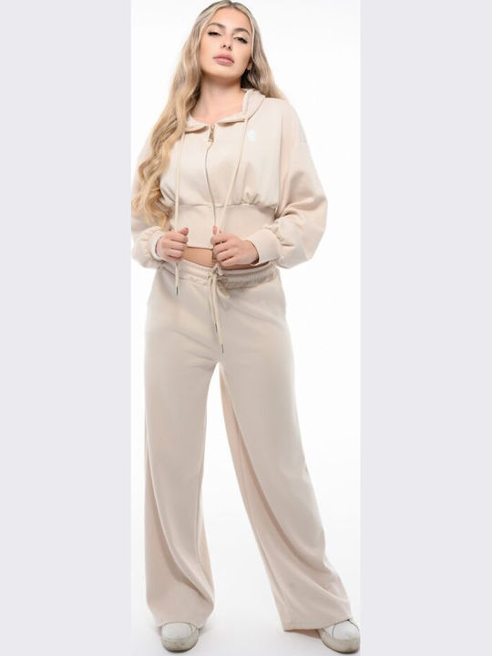 Cropped Women's Sweatshirt Jacket Hooded Ivory
