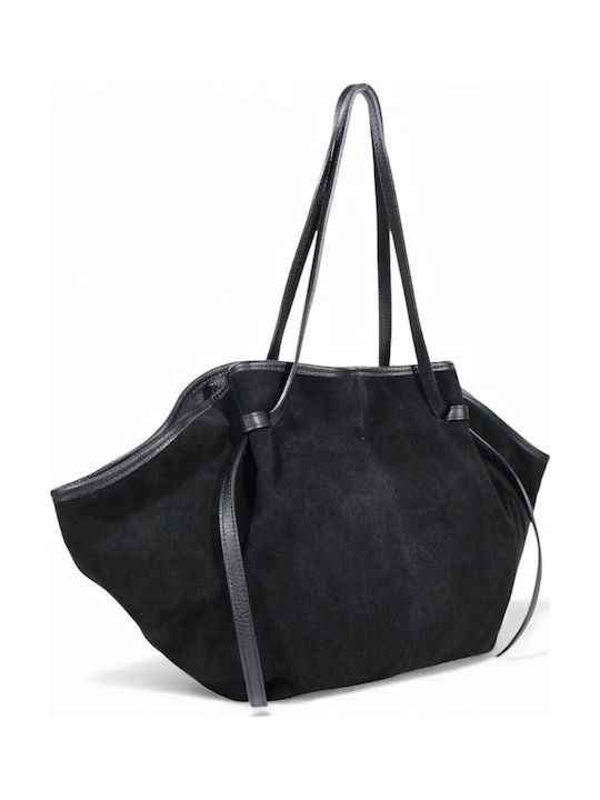 Leather Women's Shopper Bag Suede Black