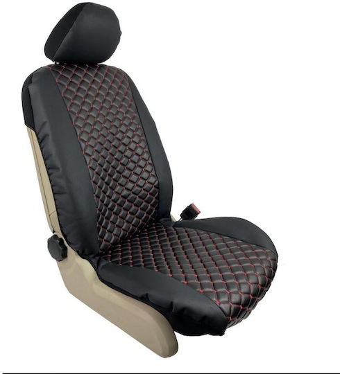Auto Gs Car Seat Covers Front Half Covers Leatherette Black with Red Stitching Set of 4