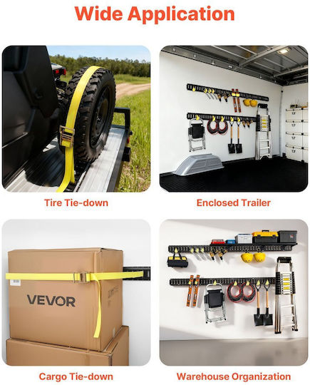 Vevor E-track Tie Down Rails 4 Pieces E Tie Down Rails 2.3 m Secure Heavy Loads Up to 909 Kg Trailer Tie Down System Suitable for Garage Van Motorcycle Tie Down Brackets ATV Brackets