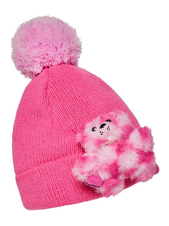 Lil Bear Puff Beanie Unisex Fleece Beanie Knitted in Pink color