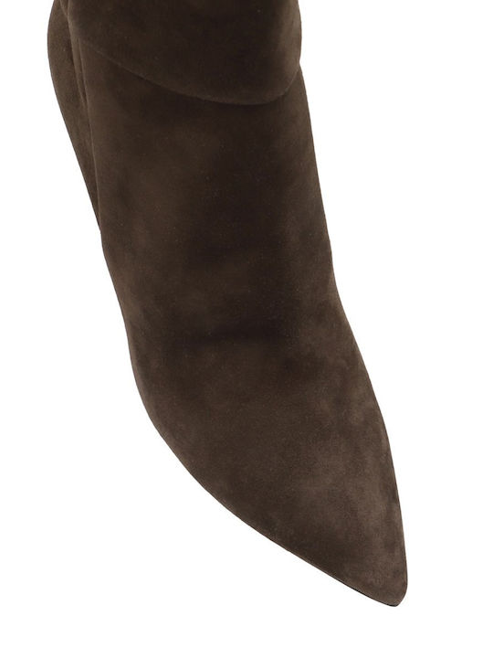 Suede High Heel Women's Boots Brown
