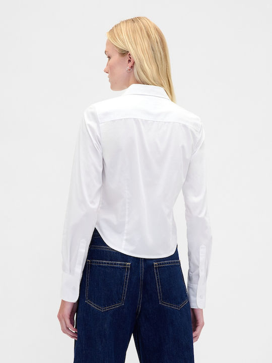 Langärmelig Damen Hemd White