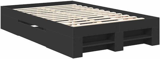 Doppelbett Aus Holz Schwarz mit Lattenrost für Matratze 137x203cm