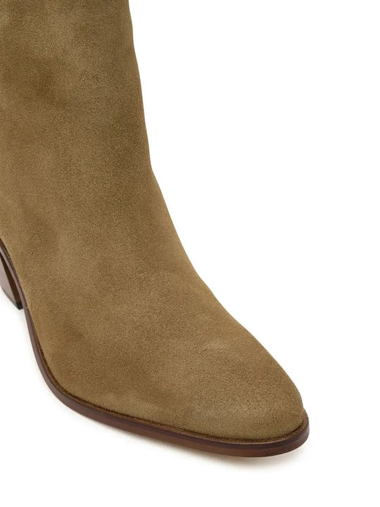 Suede Women's Chelsea Boots with Medium Heel Brown