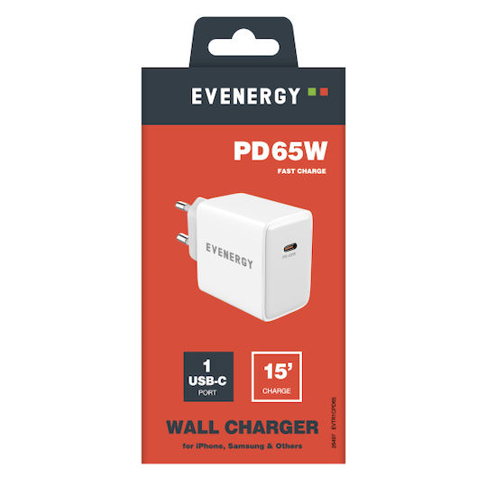 SBS Φορτιστής Χωρίς Καλώδιο GaN με Θύρα USB-C 65W Power Delivery Λευκός (Evenergy)