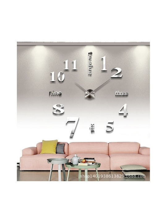 3D Creative Mirror DIY 3D Wall Clock Sticker Mirror Silver Ø120cm