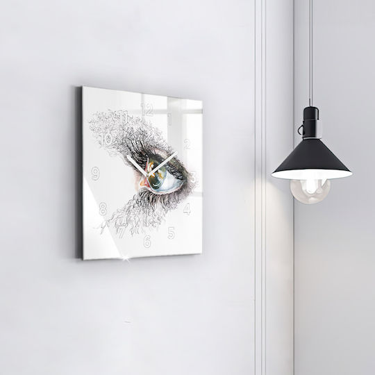 Tulup Silent Ceas de Perete Sticlă Negru 30x30cm
