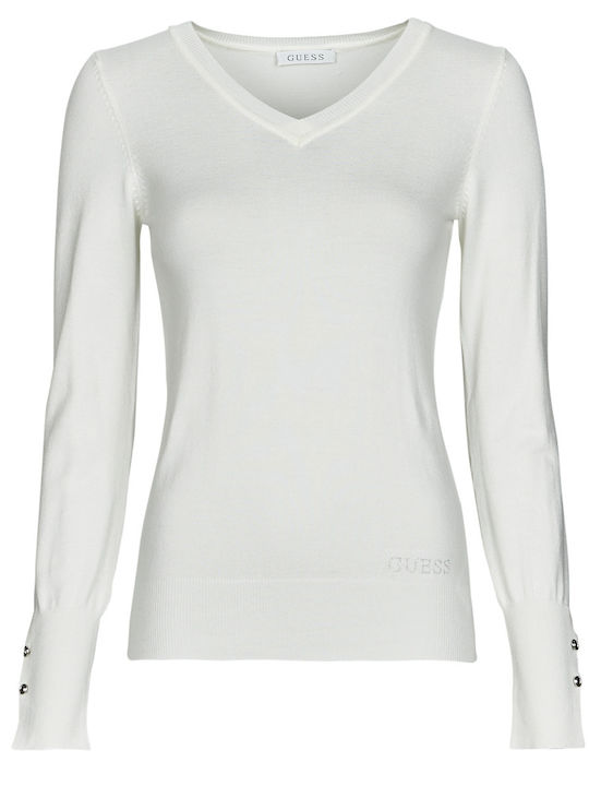 Women's Blouse Cotton Long Sleeve with V Neckline White