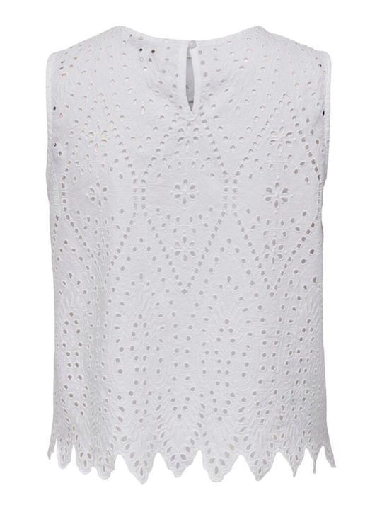 Bluza Damă Bumbac Fără Mâneci Albă