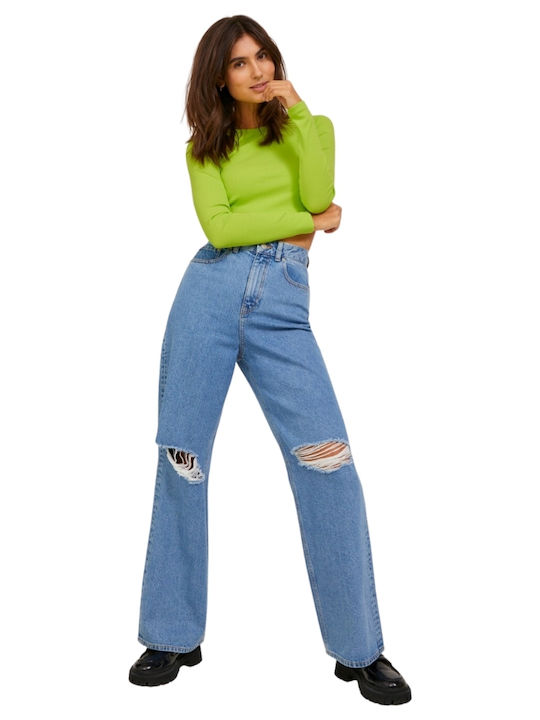 Γυναικείο Crop Top Βαμβακερό Μακρυμάνικο Lime