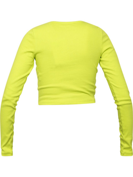 Γυναικείο Crop Top Βαμβακερό Μακρυμάνικο Lime