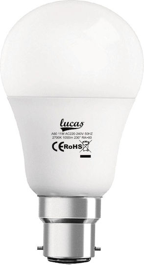 Lucas Bec LED 11W Pentru Bază B22 și Formă A60 Alb Natural 1055 Lumen