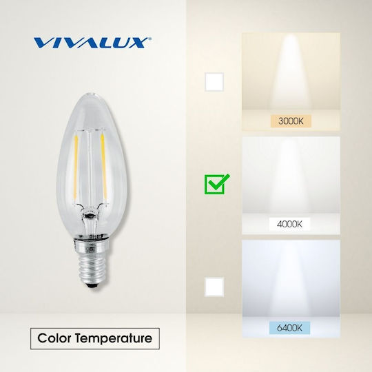 Vivalux Λάμπα LED 4W για Ντουί E14 και Σχήμα C35 Φυσικό Λευκό 470lm