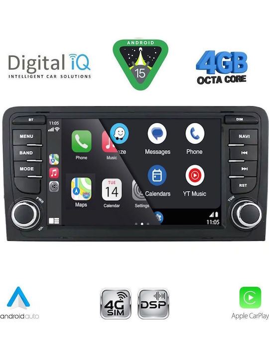 Digital IQ Auto-Audiosystem für Audi A3 2003-2012 (Bluetooth/USB/WiFi/GPS/Apple-Carplay/Android-Auto)