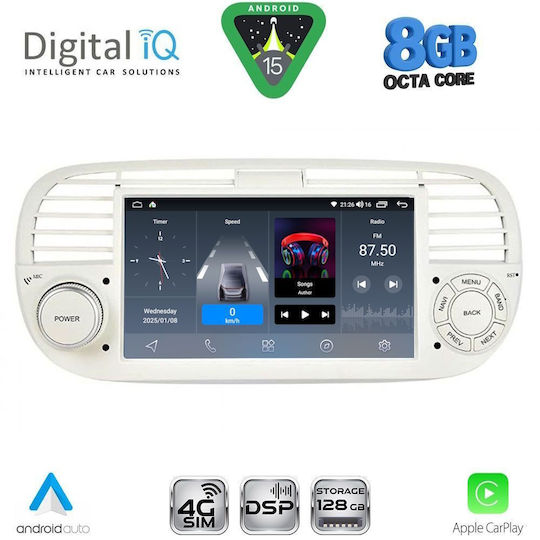 Digital IQ Ηχοσύστημα Αυτοκινήτου για Fiat 500 2007-2015 (Bluetooth/USB/WiFi/GPS/Apple-Carplay/Android-Auto)