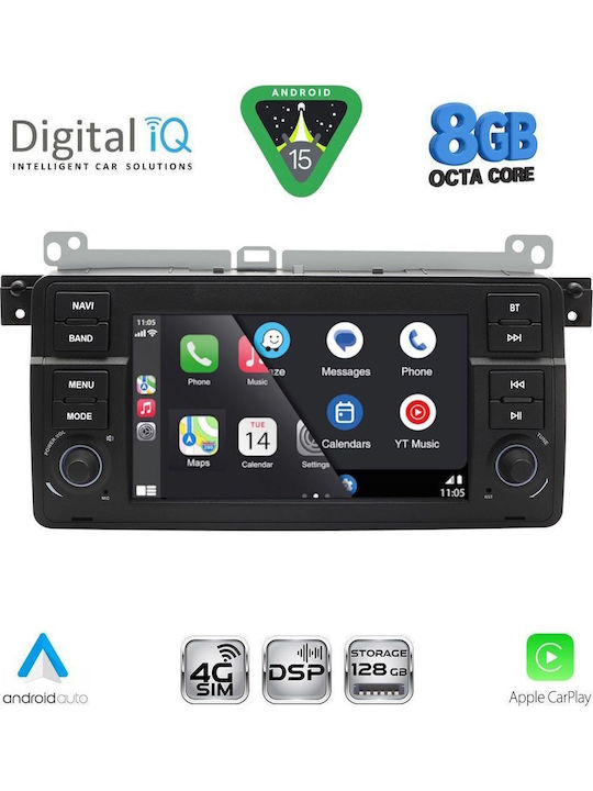 Digital IQ Car Audio System for BMW Series 3 / E46 1998-2005 Bluetooth USB WiFi GPS Apple CarPlay Android Auto with 7" Touch Screen