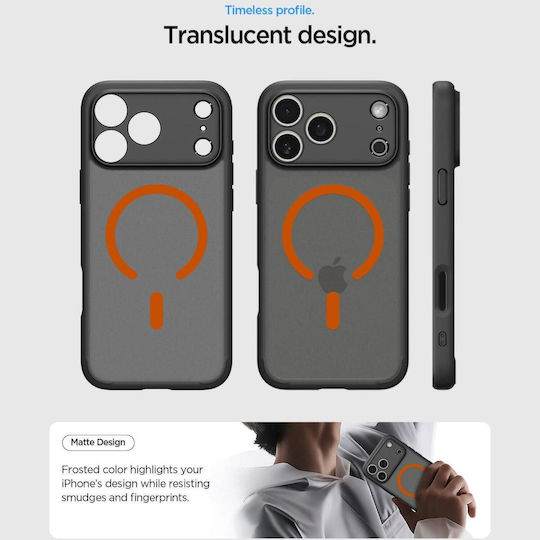 Spigen Ultra Hybrid MagFit Rückseite Umschlag Silikon / Kunststoff 2mm Frost Schwarz Orange (iPhone 17 Pro Max)