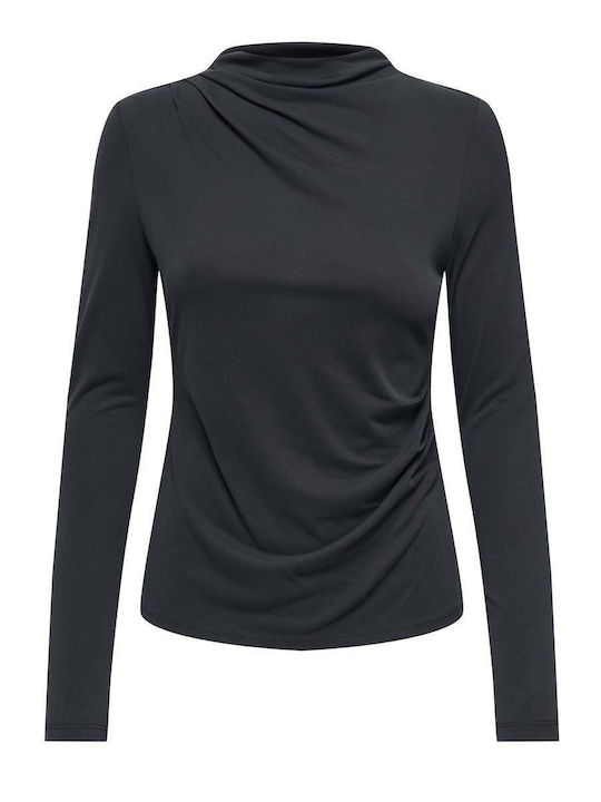 Life Damen Bluse Langärmelig Rollkragenpullover Schwarz