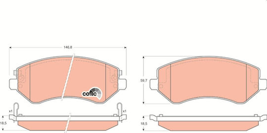 TRW Automotive Front Brake Pad Set for Chrysler Voyager Jeep Cherokee Height 59.7mm Width 146.8mm Thickness 18.5mm Wear Sensor Yes