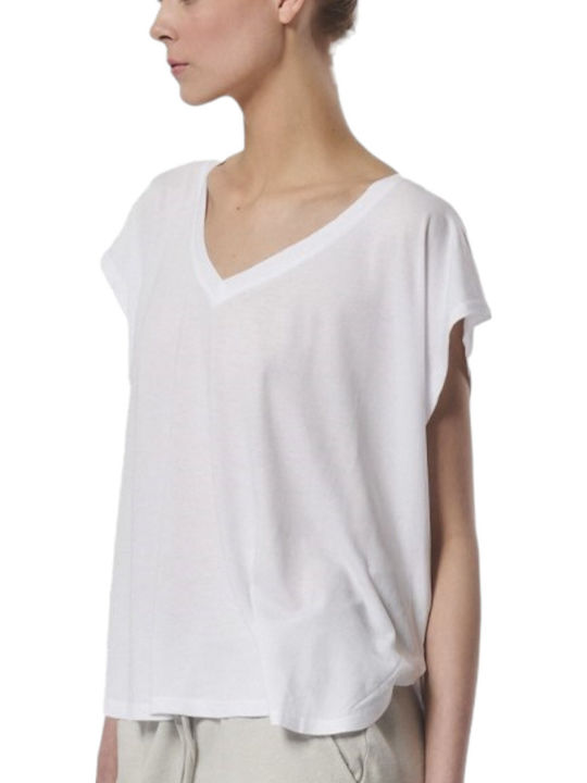 Women's Athletic Blouse Short Sleeve with V Neckline White