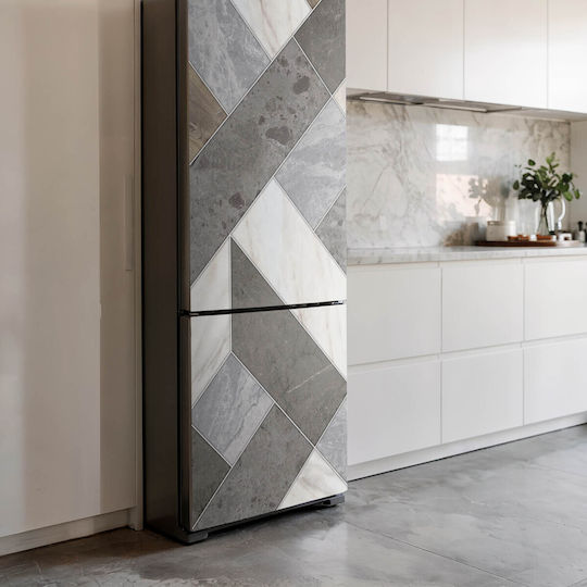 Magnetic Refrigerator Cover Aesthetic Finish Geometric Pattern Tiles 60x190 Cm