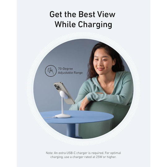Anker Kabelloses Ladegerät (Qi Pad) und Kabel USB-C 15W Weißs (Maggo Stand)