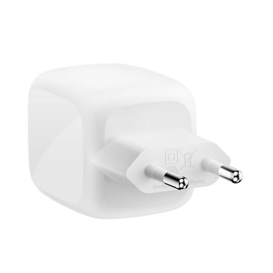 Belkin Charger GaN with 2 USB-C Ports and Cable USB-C 50W Power Delivery Whites (BoostCharge Pro)