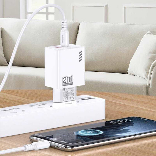 Kakusiga Ladegerät mit USB-A Anschluss und USB-C Anschluss und Kabel USB-C - USB-C 20W Weißs (KSC-1240)