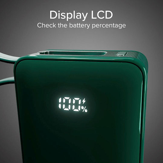 SBS Power Bank 10000mAh 22.5W με Θύρα USB-A και Θύρα USB-C Power Delivery Πράσινο