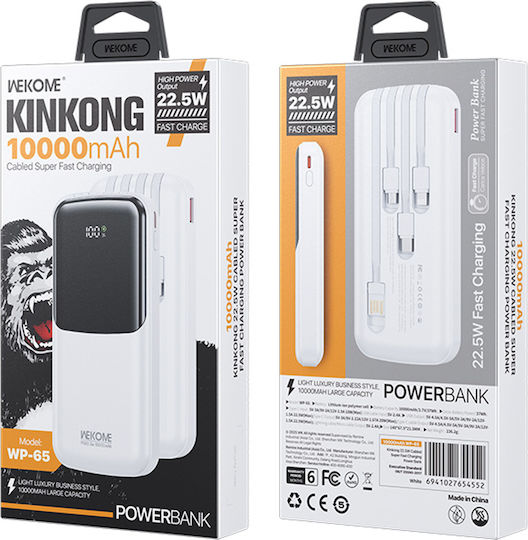 WK WP-65 Power Bank 10000mAh 22.5W Power Delivery Λευκό