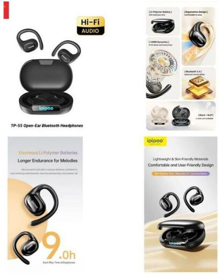 Ipipoo TP-55 In-ear Bluetooth Handsfree Earphones with Sweat Resistance and Charging Case Black