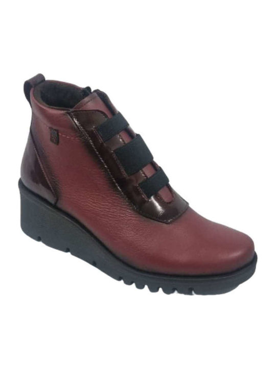 Leather Women's Ankle Boots Platform Burgundy