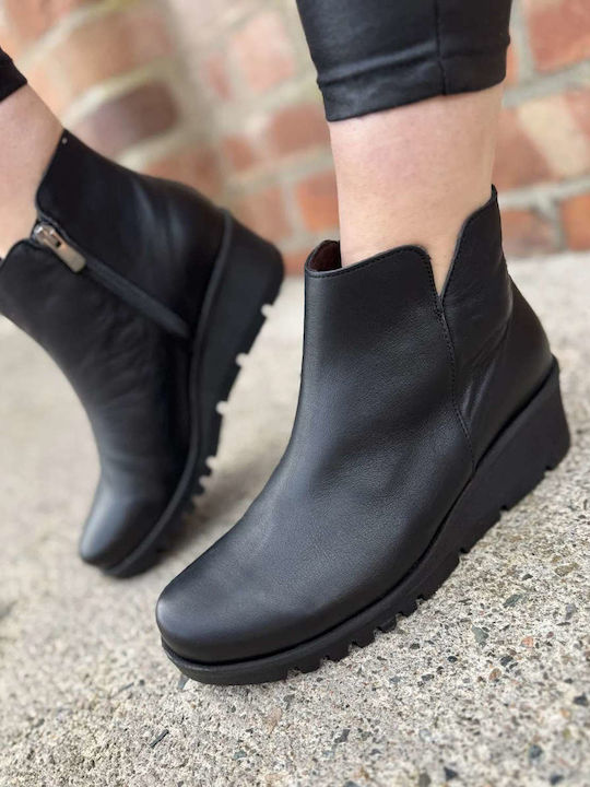 Leather Women's Ankle Boots Platform Black